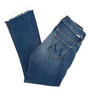 MOTHER The Hustler Ankle Fray Jeans Medium Wash High Rise Crop Bootcut sz 24